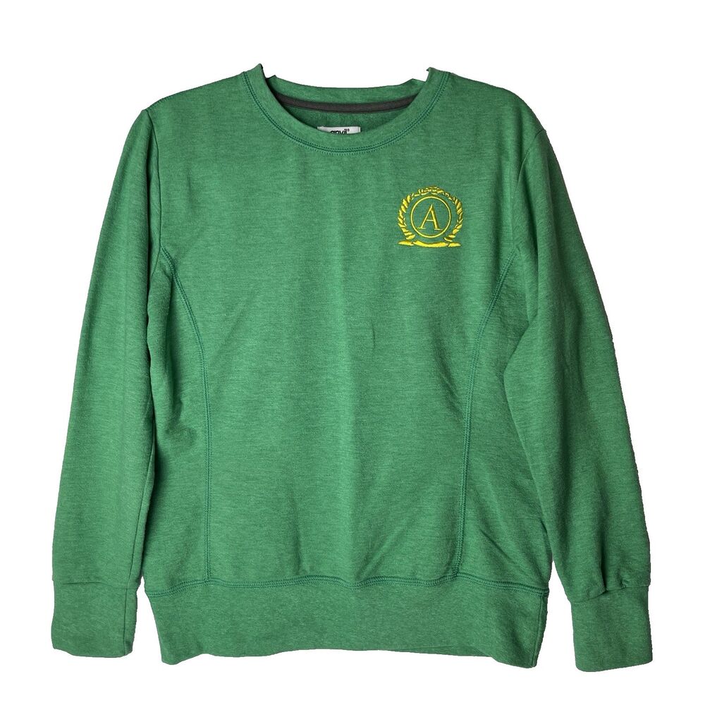 Green Anvil Women’s Large Sweatshirt Embroidered Yellow "A" Monogram Fall Winter